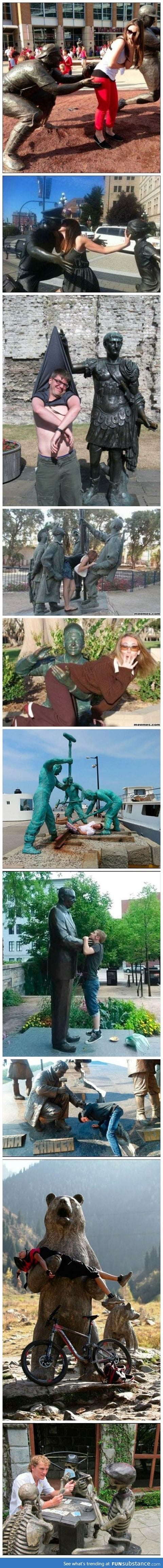 Having fun with statues...