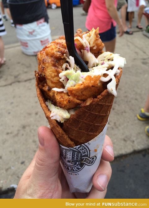 Chicken and waffle cone at Wisconsin state fair