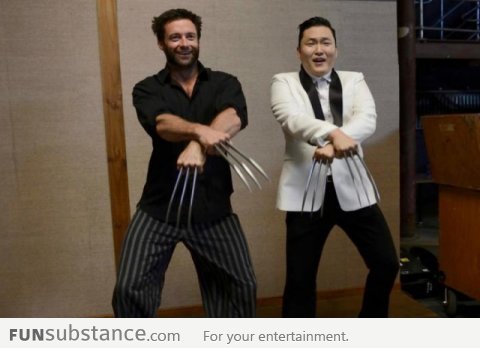 Hugh Jackman and PSY dancing Gangnam Style