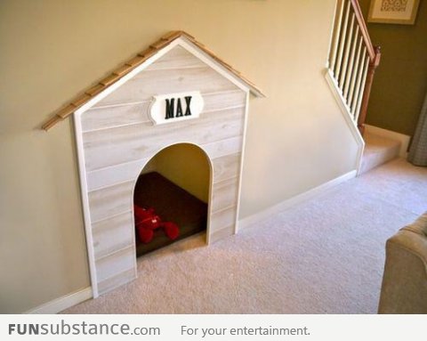 Built-in dog house under the stairs