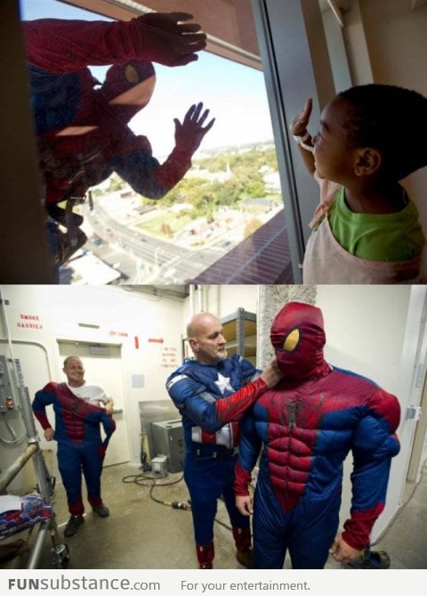 Spider-Man washes windows at children's hospital