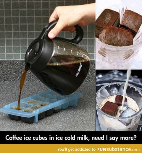 Ice cube coffee in cold milk