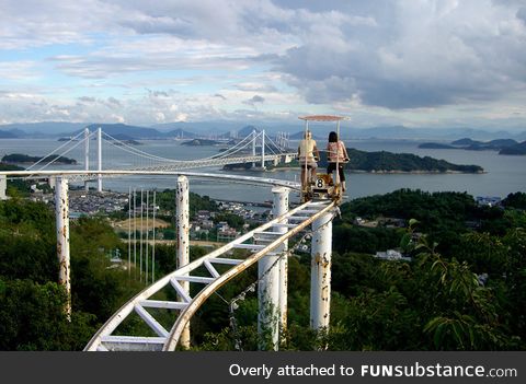 This is the skycycle, a ride in japan that is pedal powered