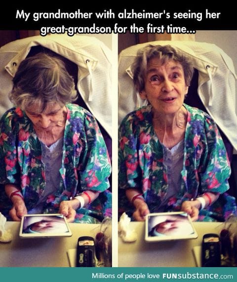 Seeing her grandson for the first time