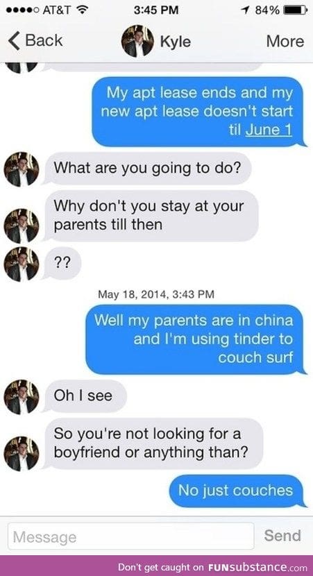 Using tinder to couch surf