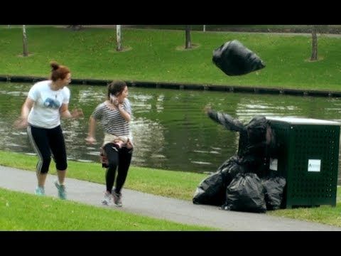 This garbage bag scare prank is really evil but hilarious