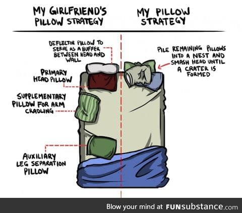 My Girlfriend’s Pillow Strategy Vs Mine.