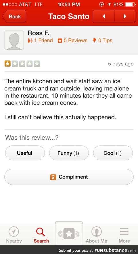 I think I stumbled on the Internet's greatest Yelp review