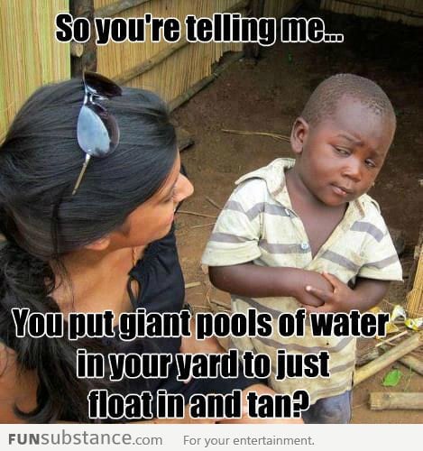 Skeptical 3rd world kid on swimming pools