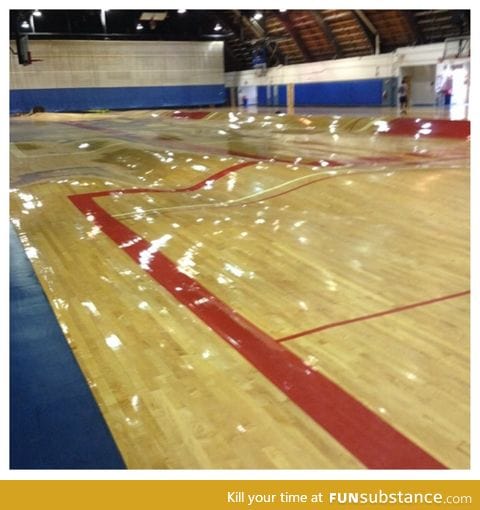 This is what happens to a basketball court when the pipes burst