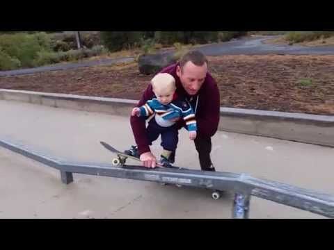 Dad Teaches His 11-Month-Old Baby How To Skateboard. So Adorable