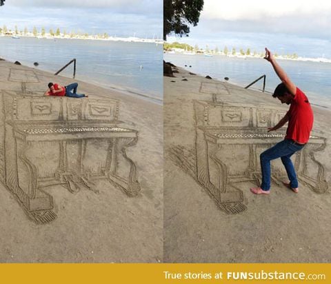 Perspective art at the beach
