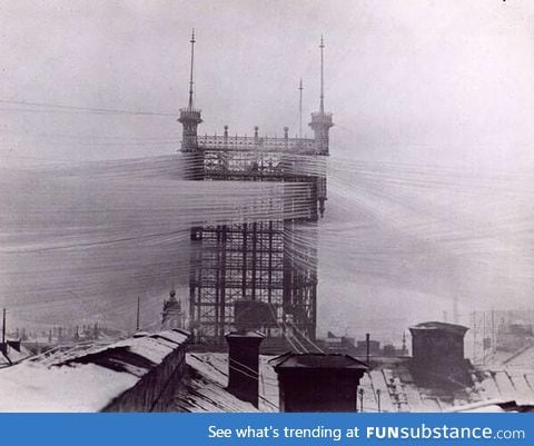 The Telefontornet connecting some 5,000 phone lines in Stockholm, 1890