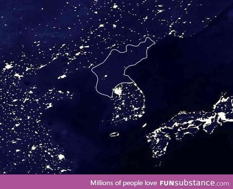 Night time in North Korea, as seen from space