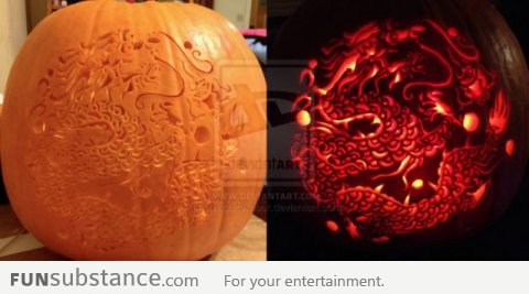 Awesome Pumpkin Dragon Carving