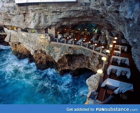 Italian restaurant built into an ocean side grotto