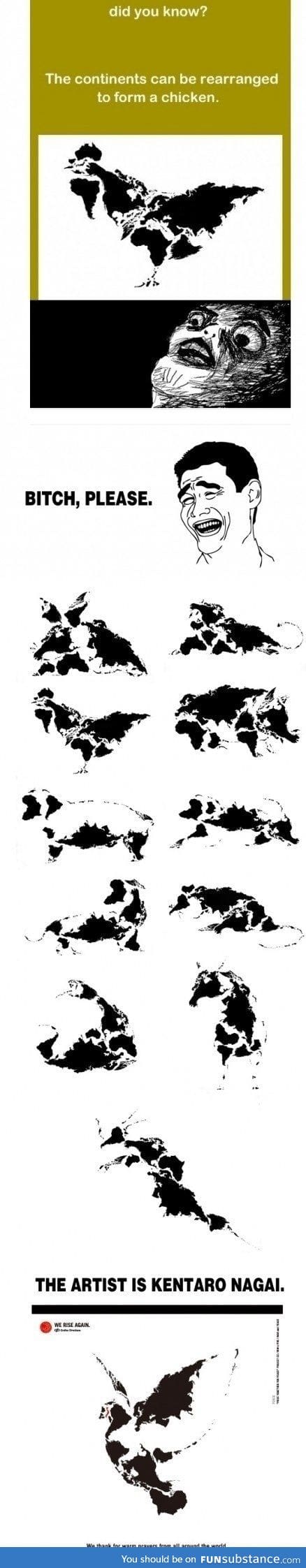 Continents arranged to form animals