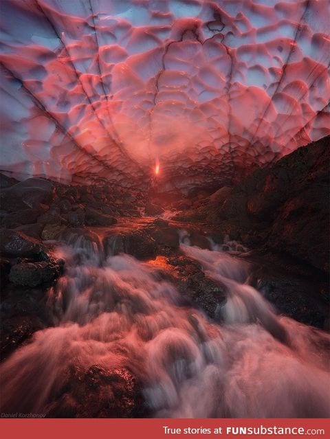 An ice cave under a volcano in Kamchatka