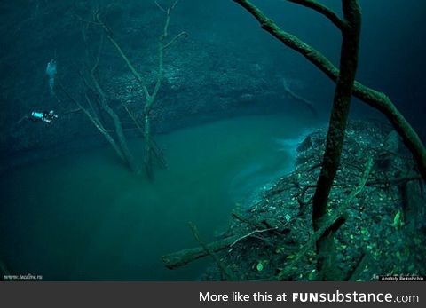 Dense water saturated with hydrogen sulfate creates an underwater river
