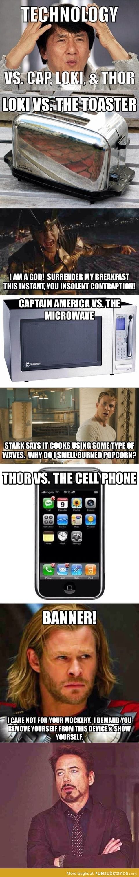 "The slightly technologically impaired Asgardians & Captain America."