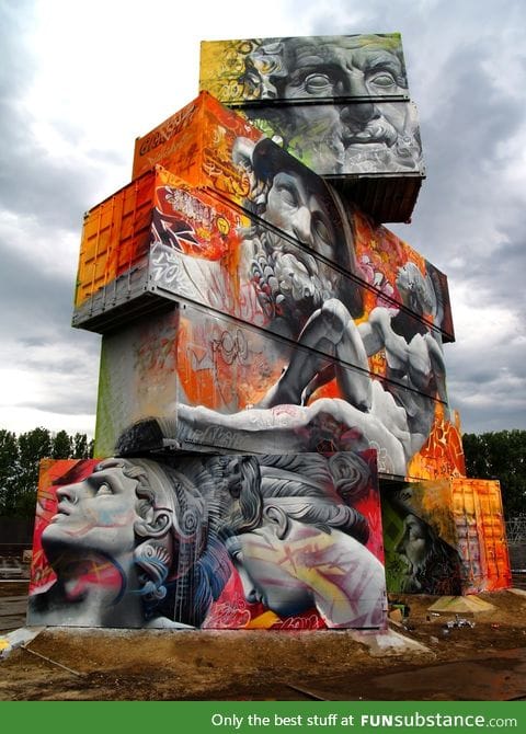 Amazing graffiti of Greek gods on containers