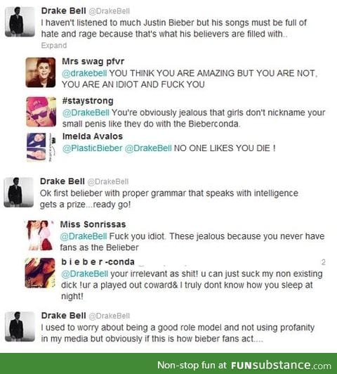 Drake bell: Trolling justin bieber fans