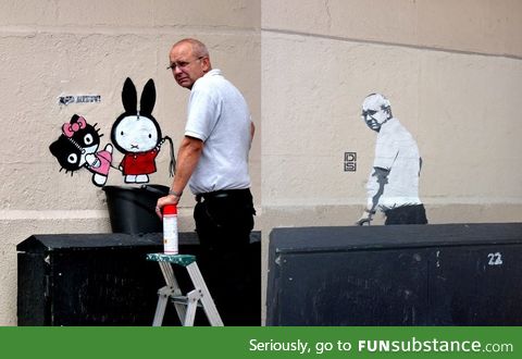 Graffiti Removal Guy comes back to discover image of himself in the same spot