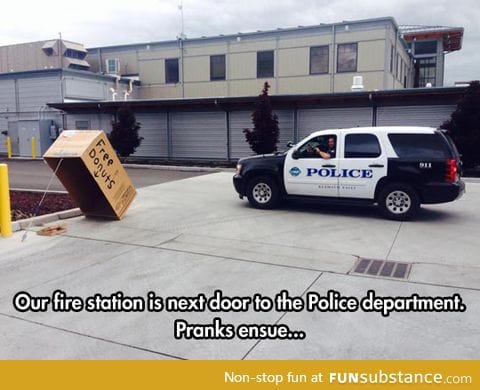 Firefighters pranking cops