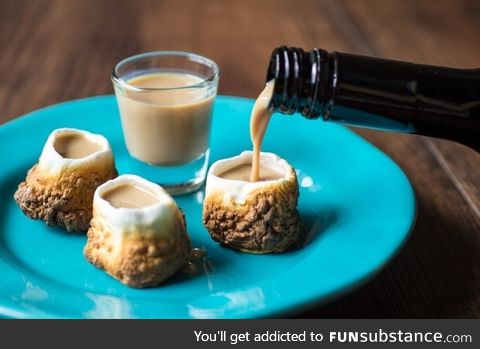 Toasted marshmallow shot glasses with Baileys