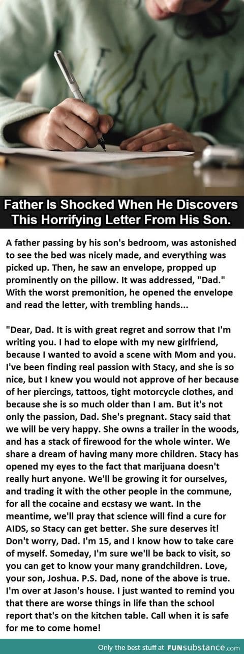 Father finds horrifying letter from his son.....