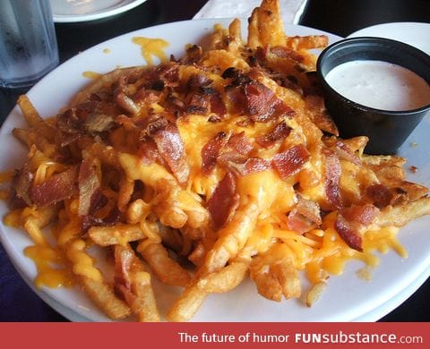 I want to eat healthy and then I think...cheese fries with bacon
