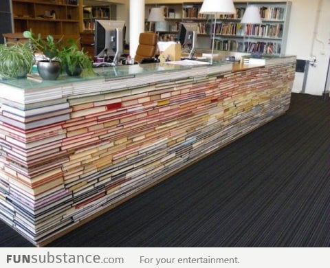 Information desk made from recycled books