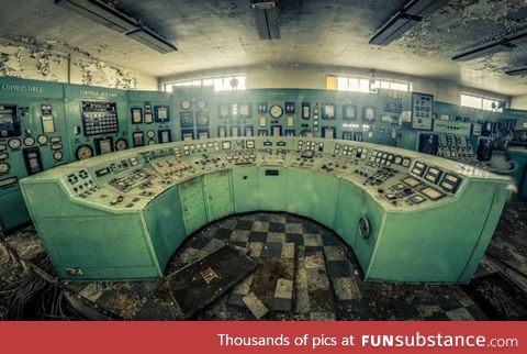 Abandoned power plant control room