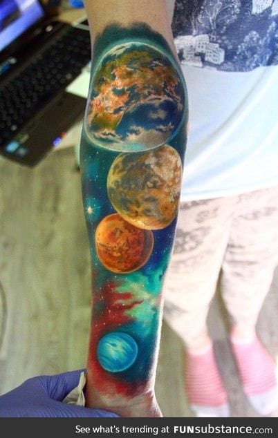 Planets and space tat tattoo