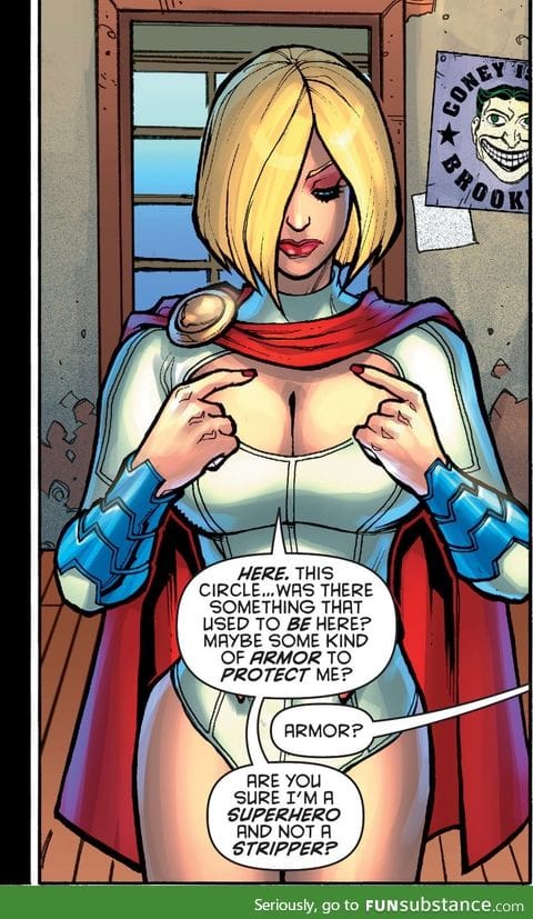 Power Girl suffering from amnesia, asking the big questions