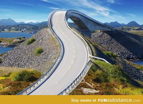 Curvy road into a bridge