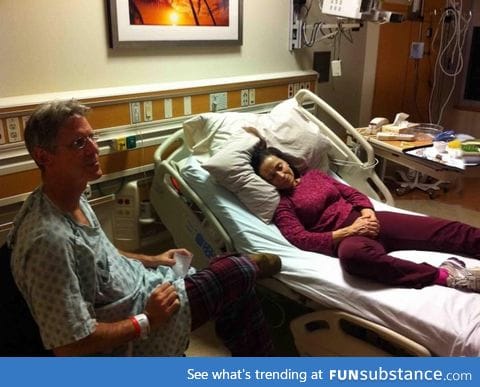 Mom visits Dad in the hospital