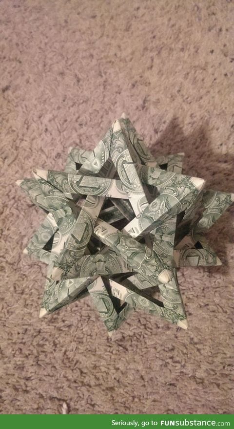 Five intersecting tetrahedrons made out of 30 dollars