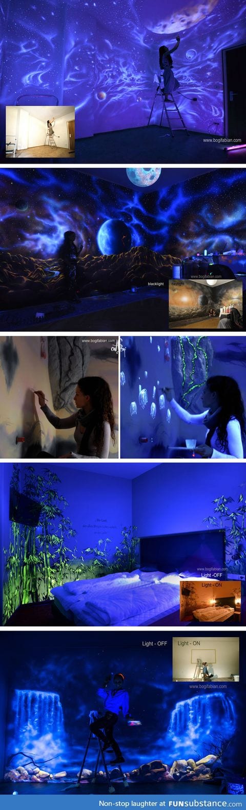 Artist uses glowing UV paint to decorate