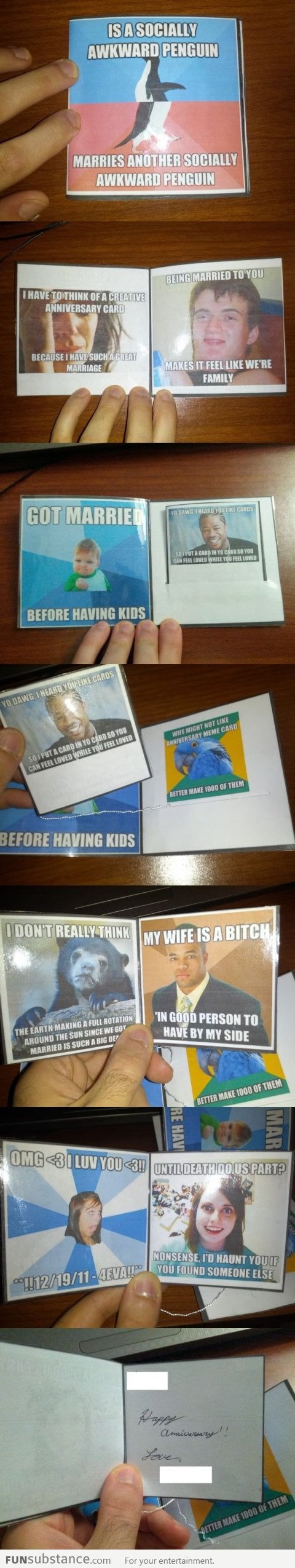 Funny wedding anniversary cards using memes