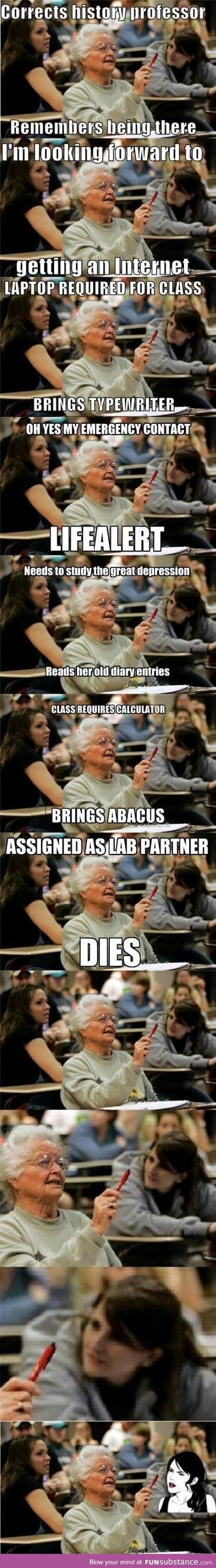 Grandma in school