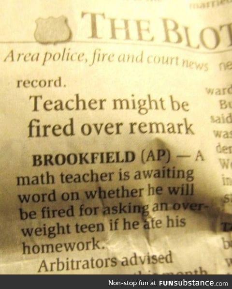 Teacher might get fired over remark