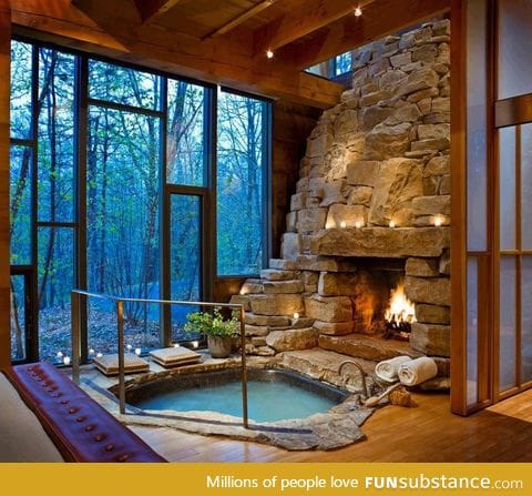 I never knew I needed an indoor hot tub and fireplace until right now