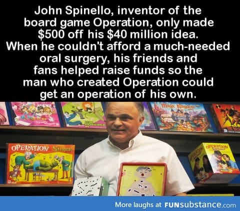 John Spinello, inventor of the board game Operation, only made $500 off his $40 million