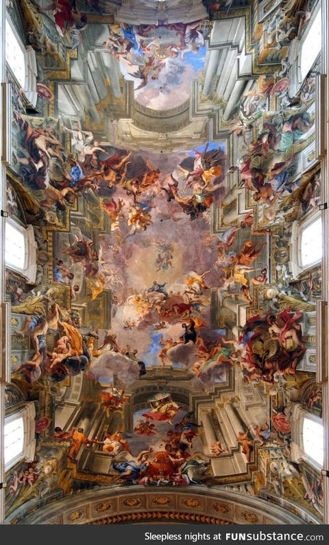 A 300-year-old fresco by Andrea Pozzo. The entire ceiling is flat