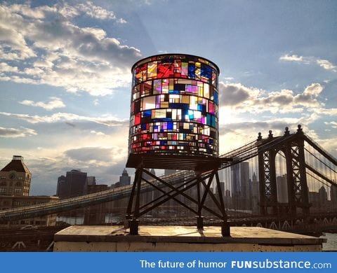 Stained glass water tower in Brooklyn