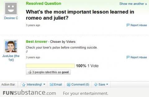 The most important lesson learned in Romeo and Juliet