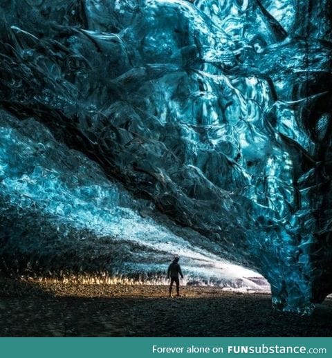 Underneath Breiðarmerkurjökull ice cap in Iceland