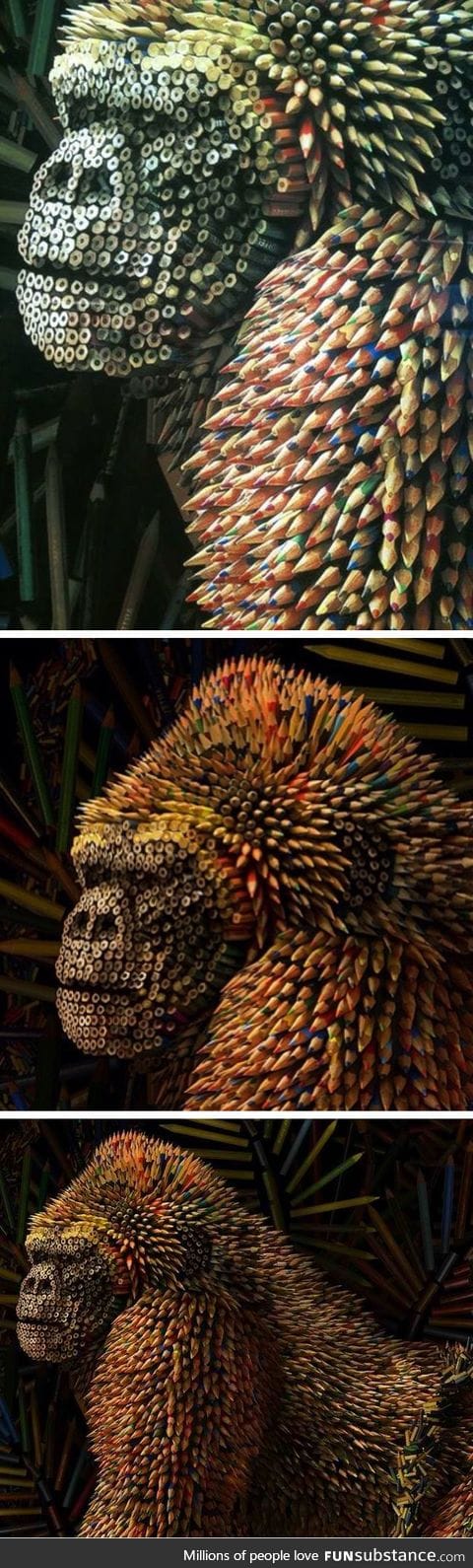 Gorilla made of colored pencils