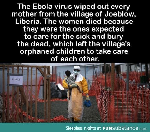 The Ebola virus wiped out every mother from the village of Joeblow, Liberia